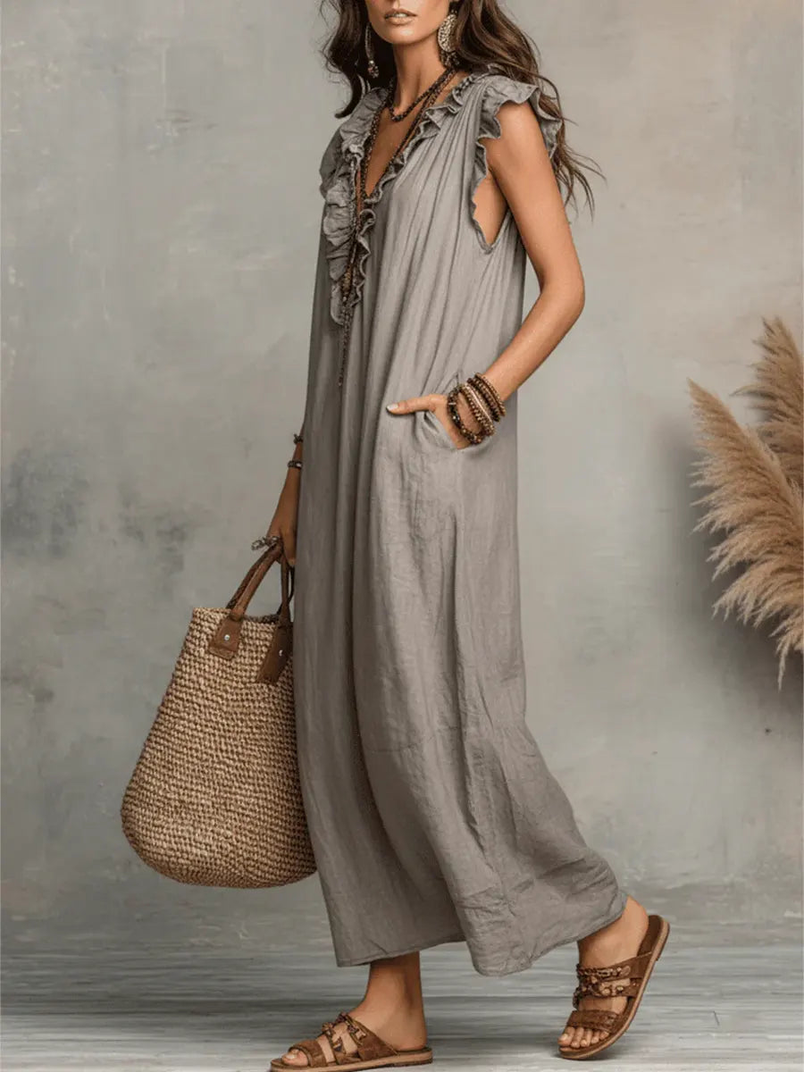 Abito Lungo Donna con Volant Boho