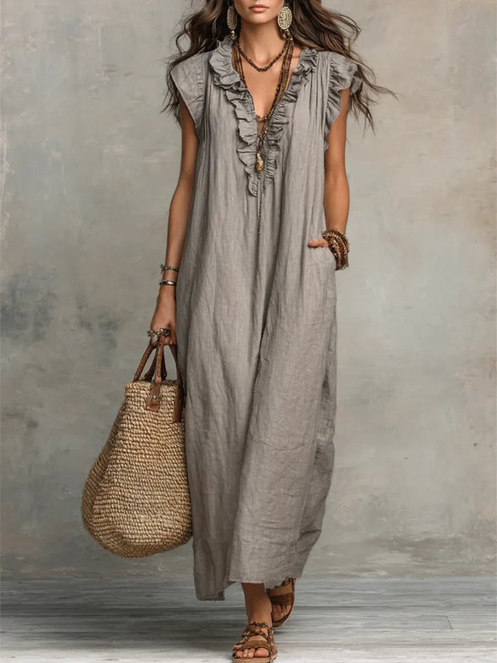 Abito Lungo Donna con Volant Boho