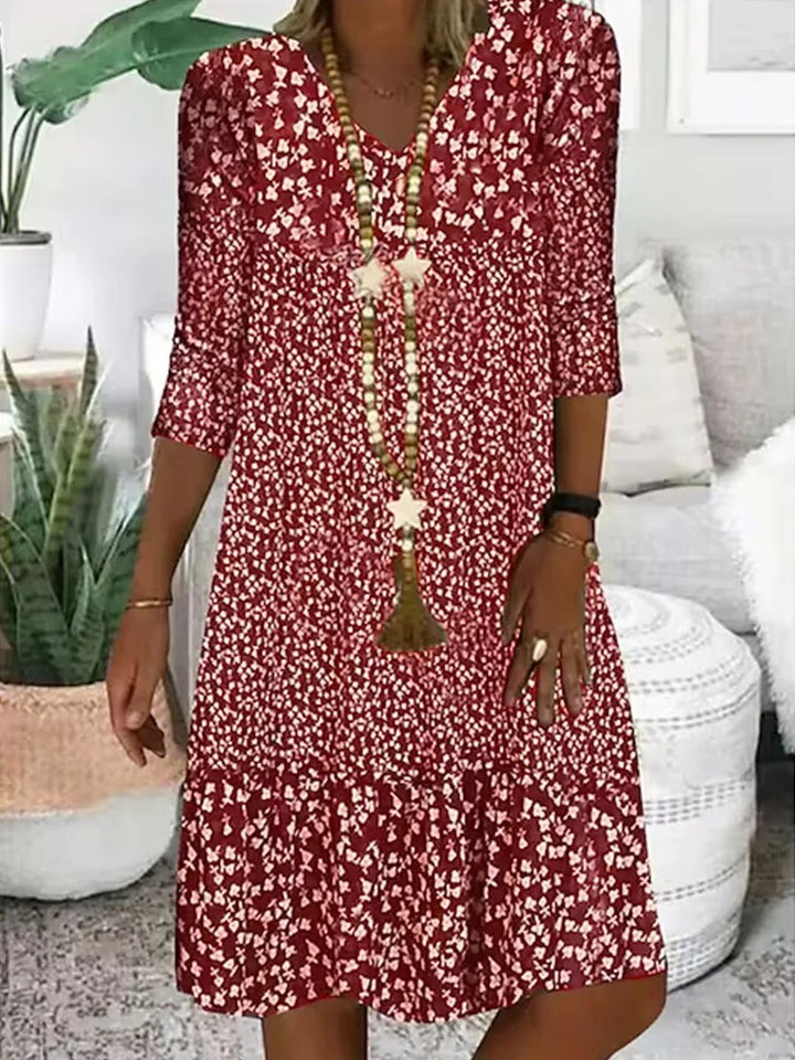 Floral V-Neck Midi Dress With Lace Bodice