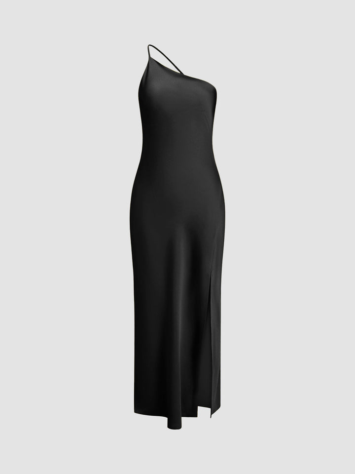 Long satin dress with slits at the back