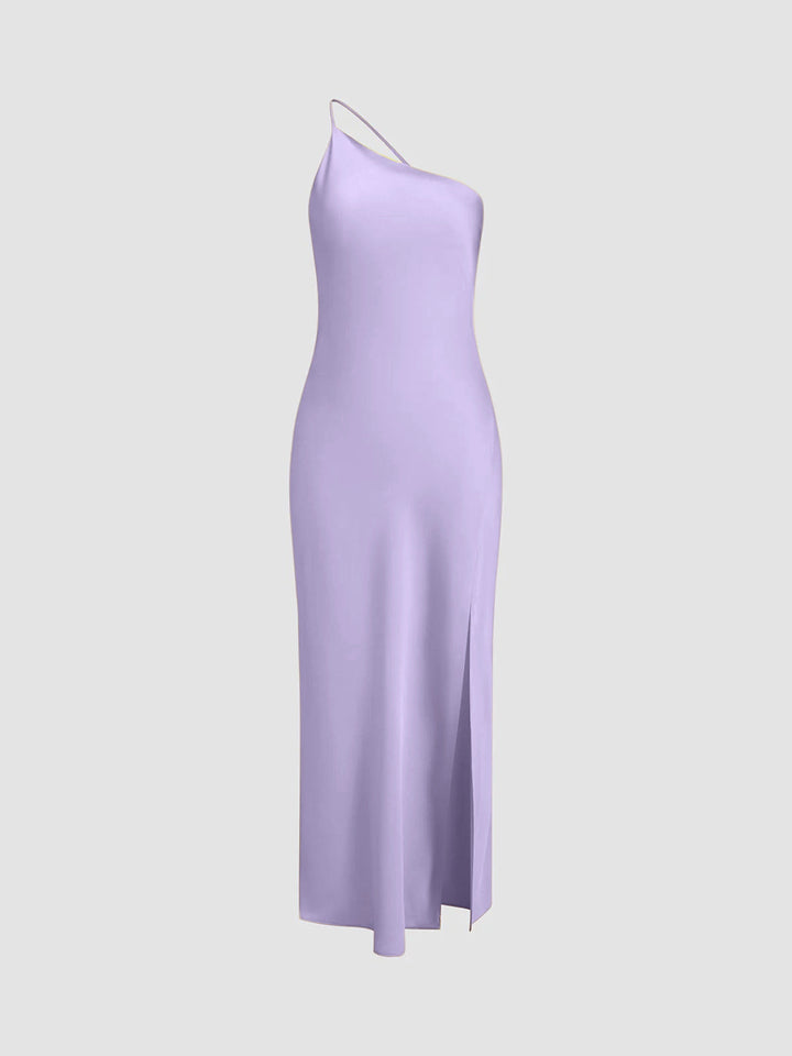 Long satin dress with slits at the back