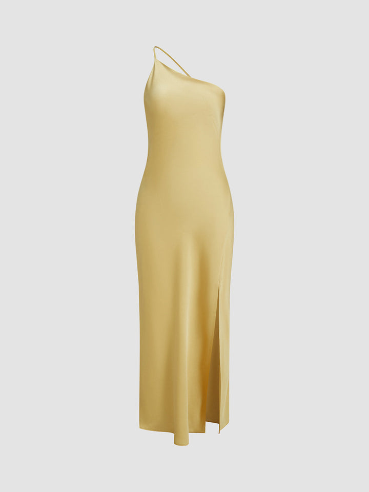 Long satin dress with slits at the back