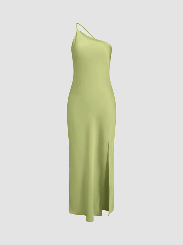 Long satin dress with slits at the back