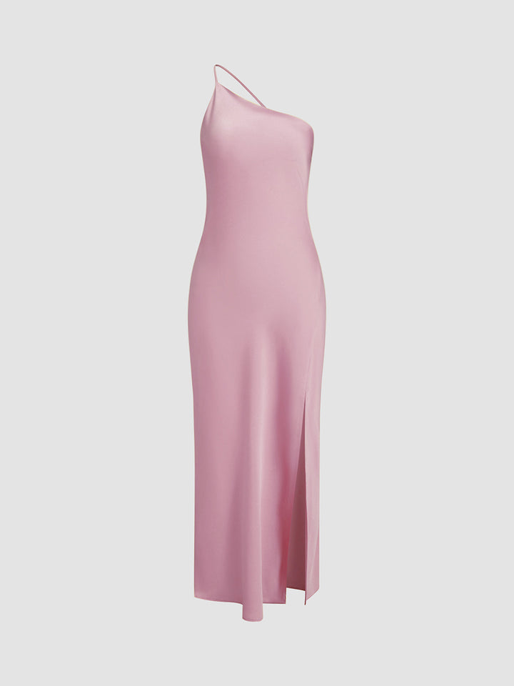 Long satin dress with slits at the back