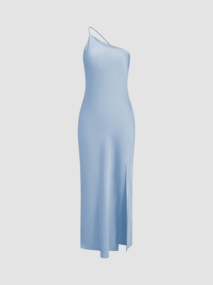 Long satin dress with slits at the back