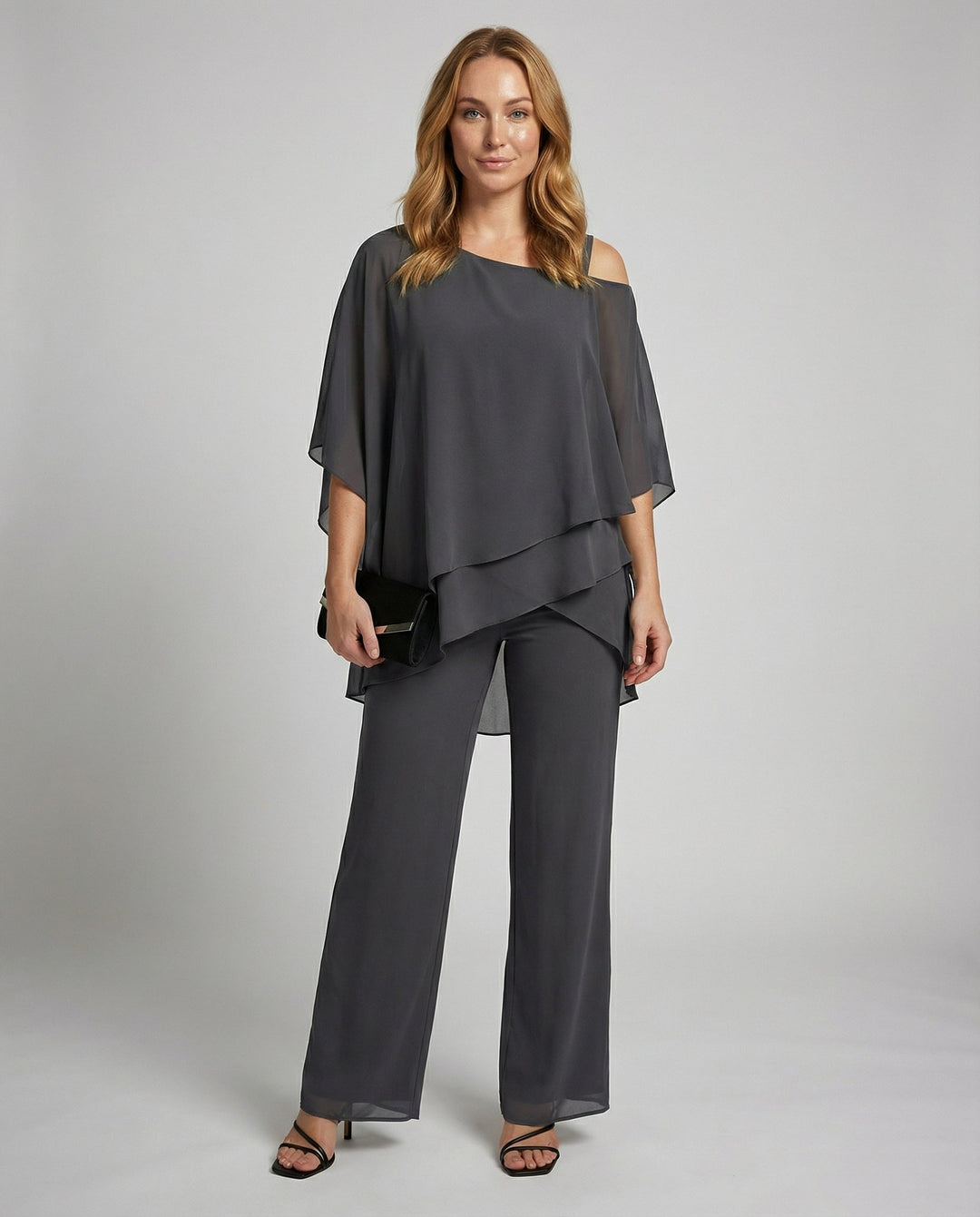 Chiffon Cold Shoulder Evening Dress Set