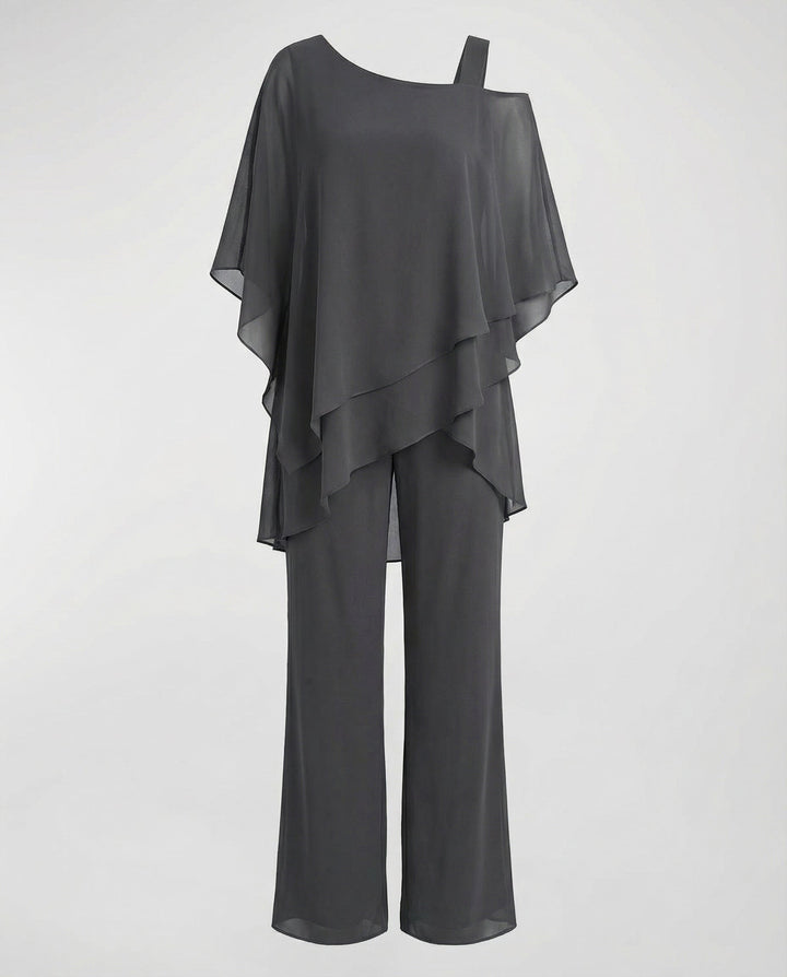 Chiffon Cold Shoulder Evening Dress Set