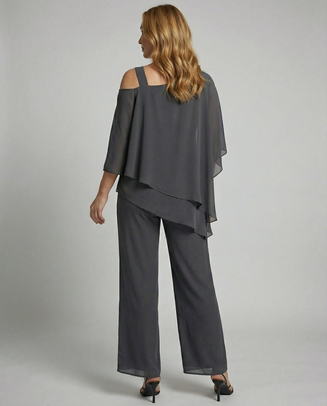 Chiffon Cold Shoulder Evening Dress Set
