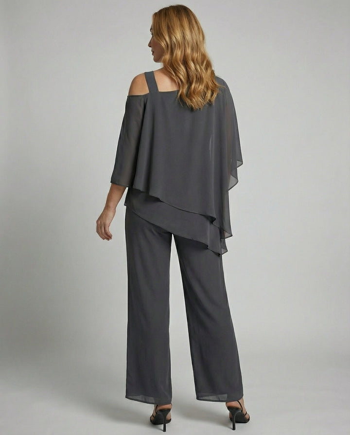 Chiffon Cold Shoulder Evening Dress Set