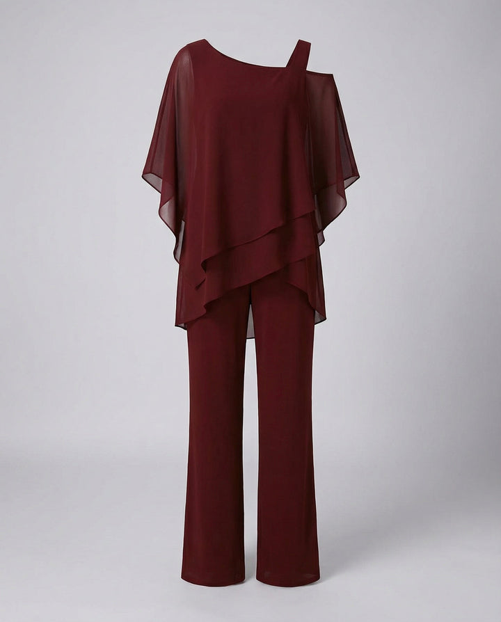 Chiffon Cold Shoulder Evening Dress Set