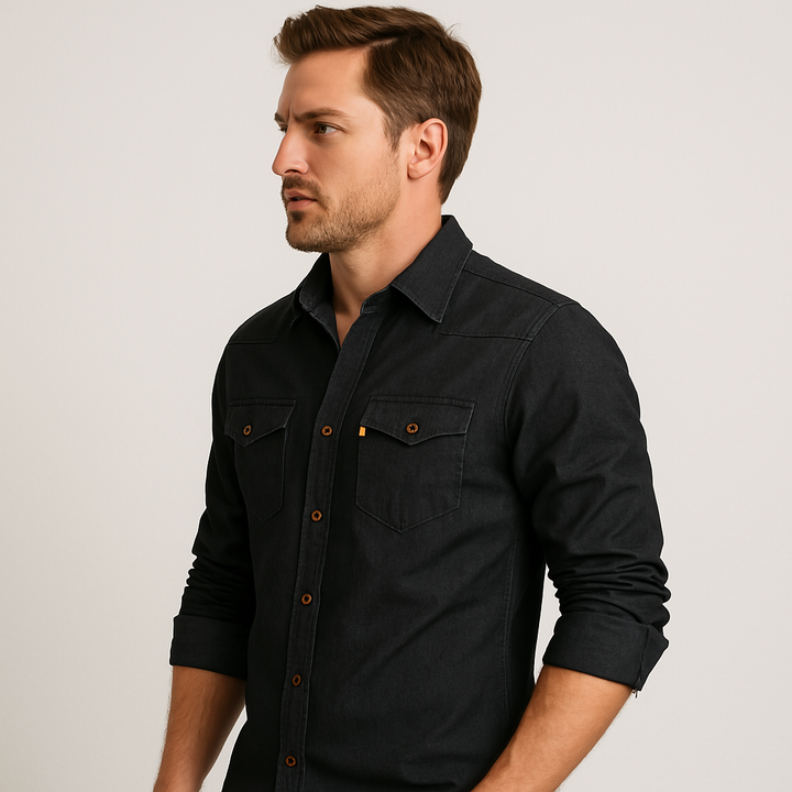 Herenoverhemd van denimlook met twee zakken