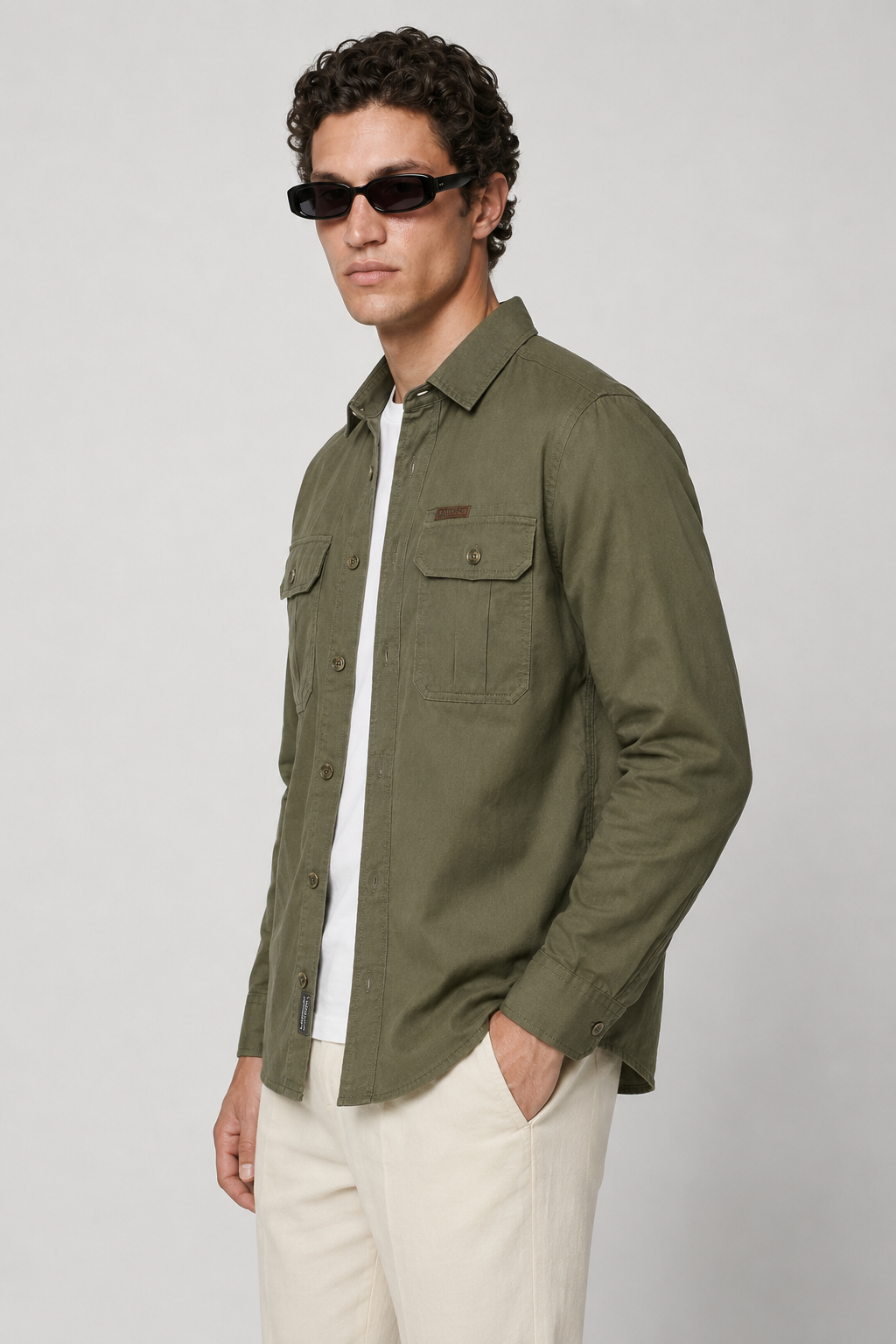Camicia overshirt da uomo verde oliva | Vestibilità regular e stile casual
