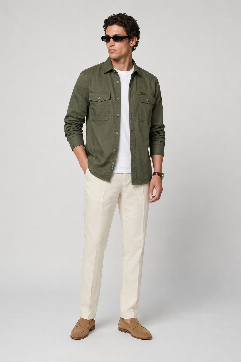 Camicia overshirt da uomo verde oliva | Vestibilità regular e stile casual