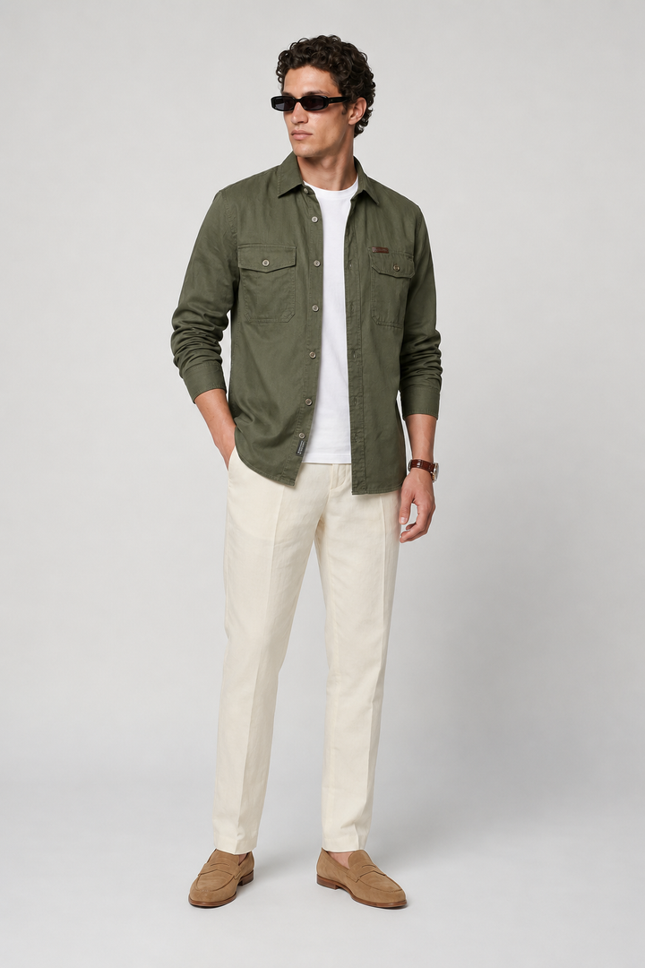 Camicia overshirt da uomo verde oliva | Vestibilità regular e stile casual