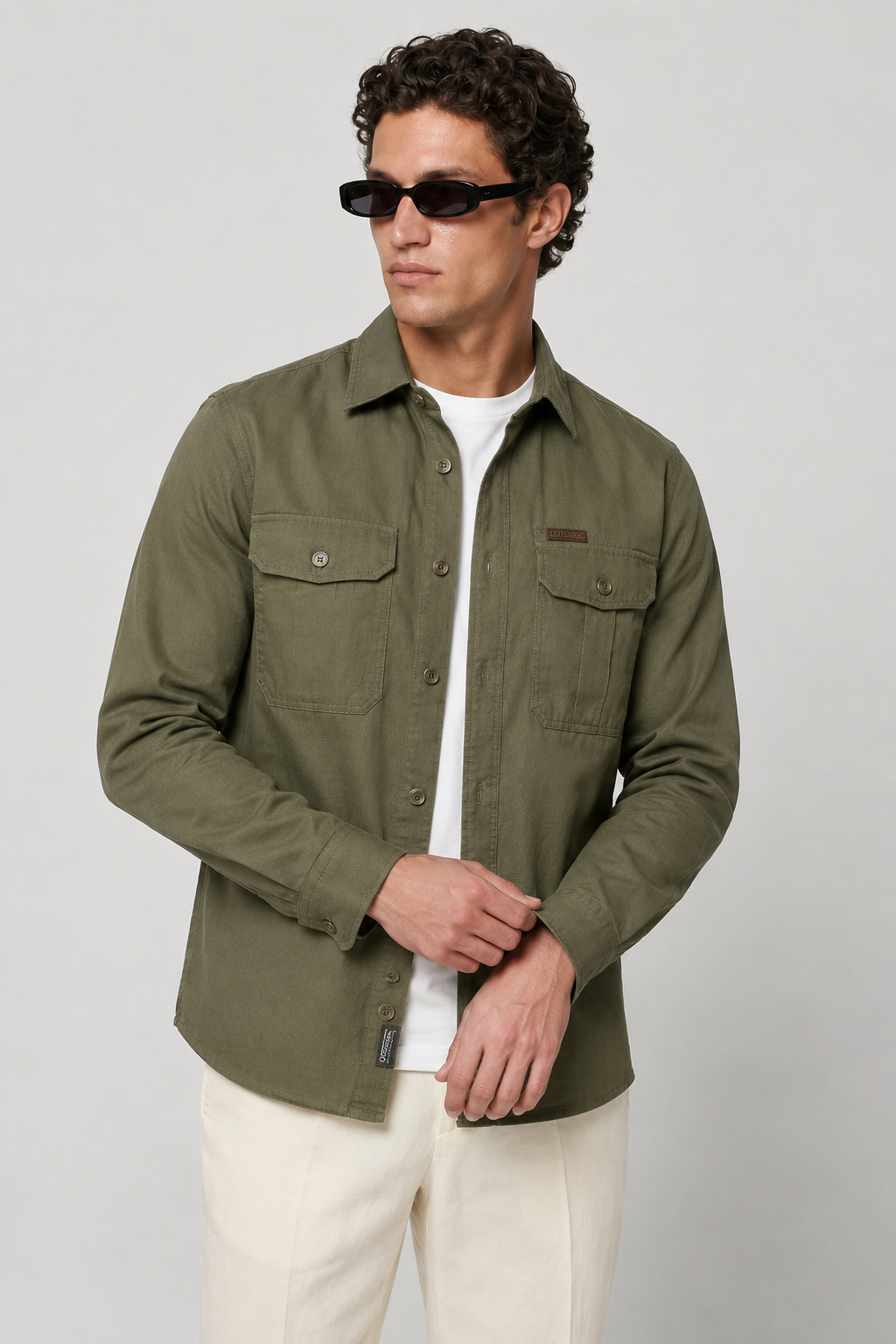 Camicia overshirt da uomo verde oliva | Vestibilità regular e stile casual