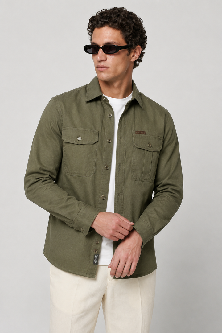 Camicia overshirt da uomo verde oliva | Vestibilità regular e stile casual