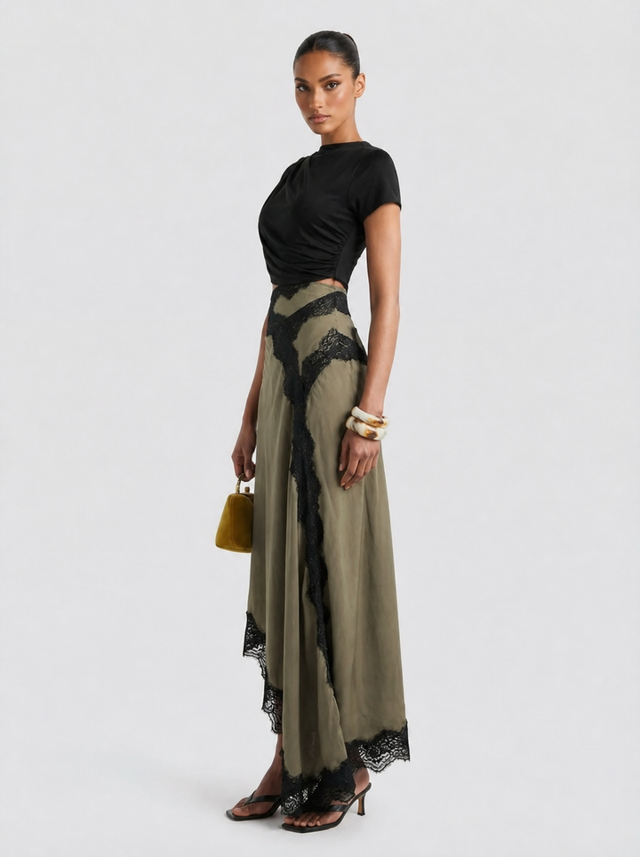 Olive | Conjunto de top de encaje y falda larga de edición limitada
