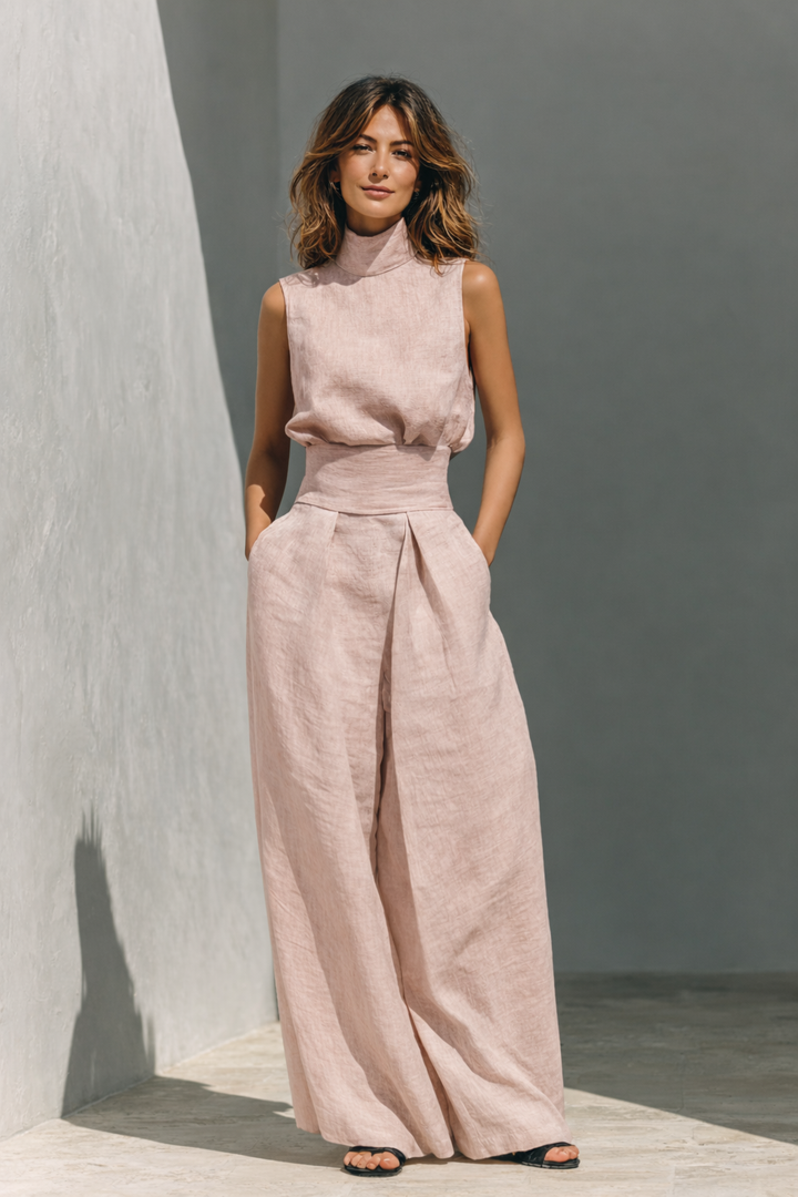 María: conjunto minimalista de camiseta sin mangas de algodón y lino y pantalones holgados para mujer