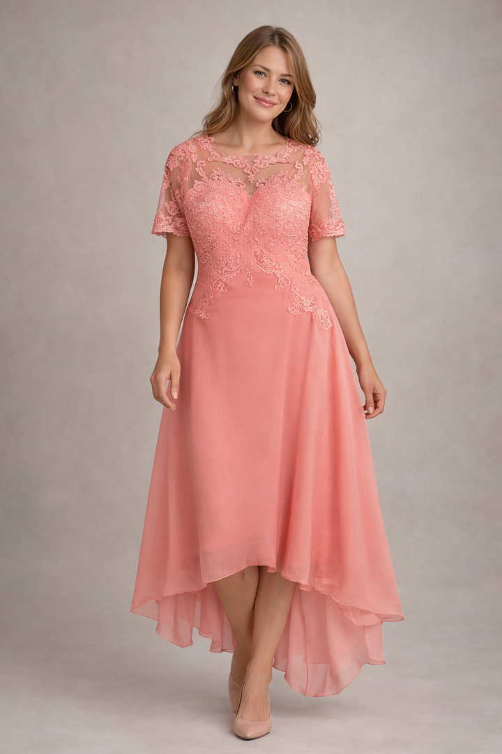 Lace Bodice High-Low Evening Dress