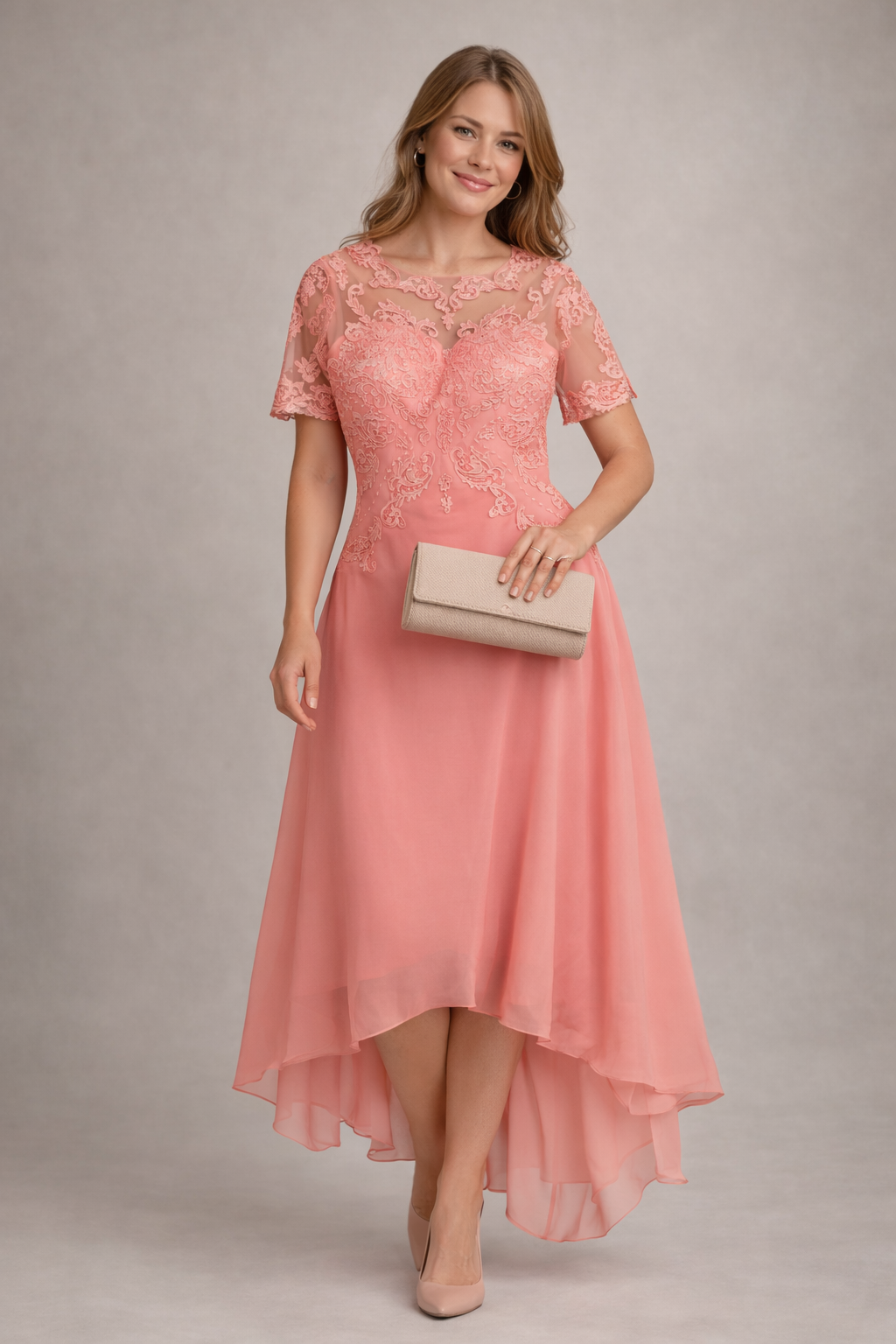 Lace Bodice High-Low Evening Dress