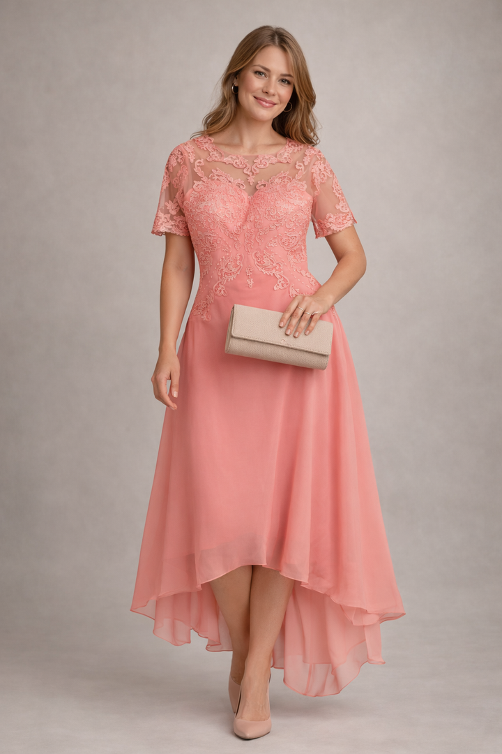 Lace Bodice High-Low Evening Dress