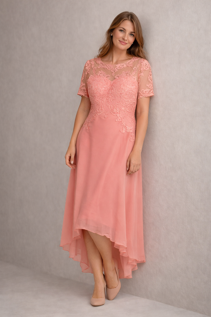 Lace Bodice High-Low Evening Dress
