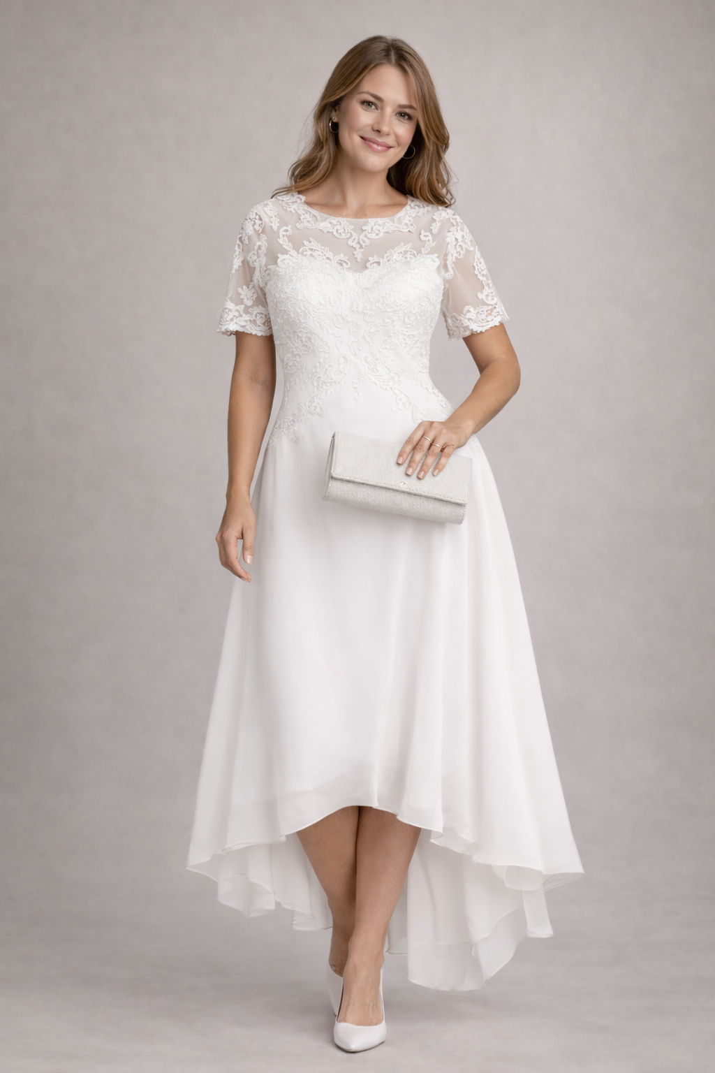 Lace Bodice High-Low Evening Dress