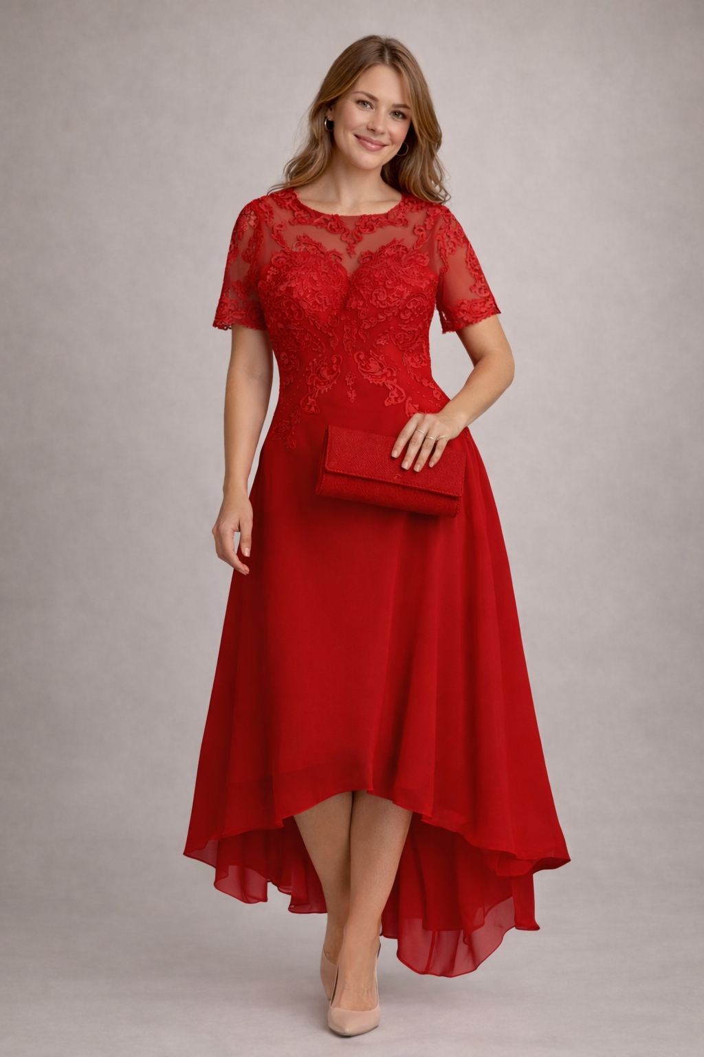 Lace Bodice High-Low Evening Dress