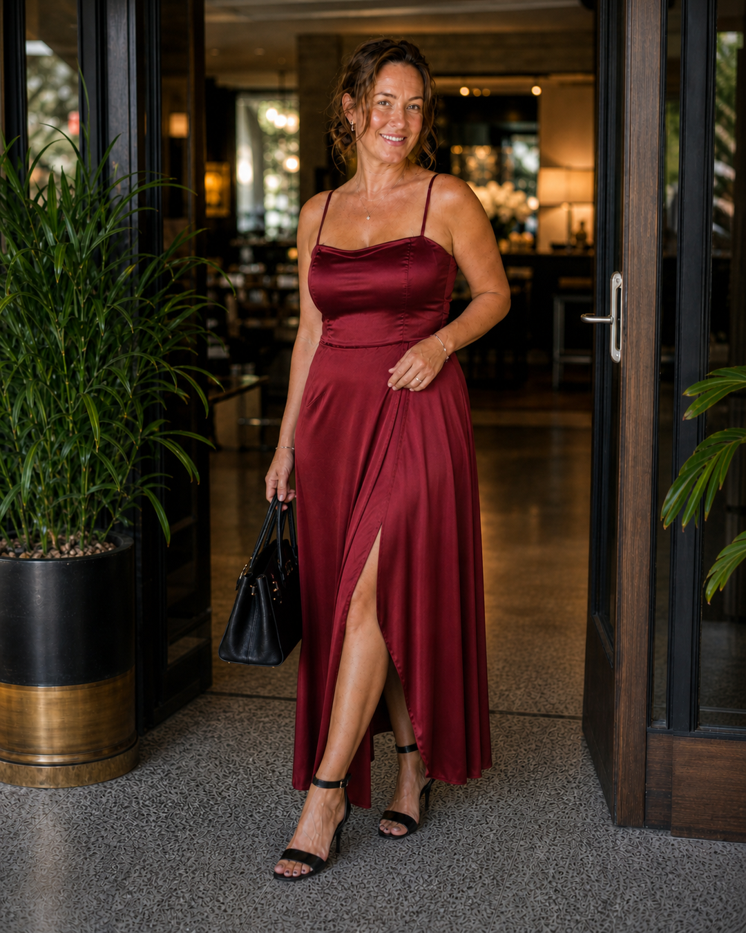 Satin-Look Maxi Dress with Slit