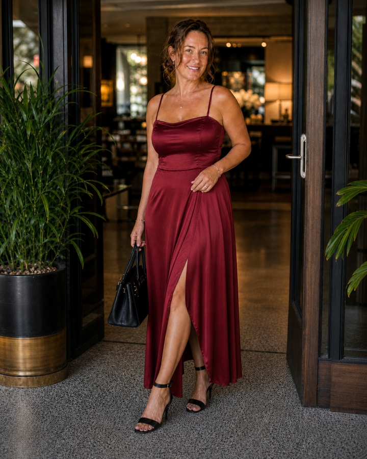 Satin-Look Maxi Dress with Slit