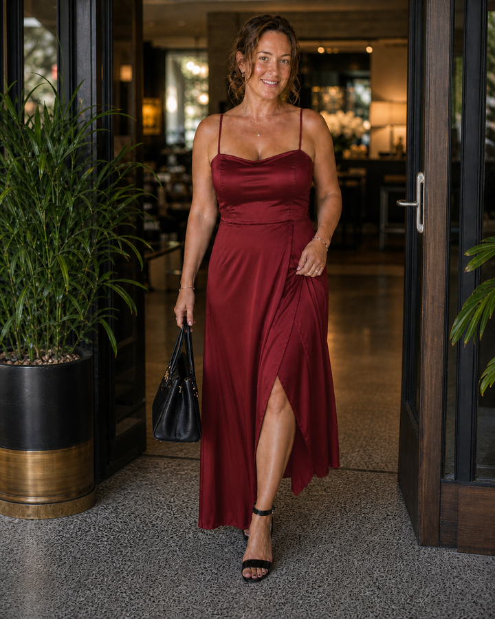 Satin-Look Maxi Dress with Slit