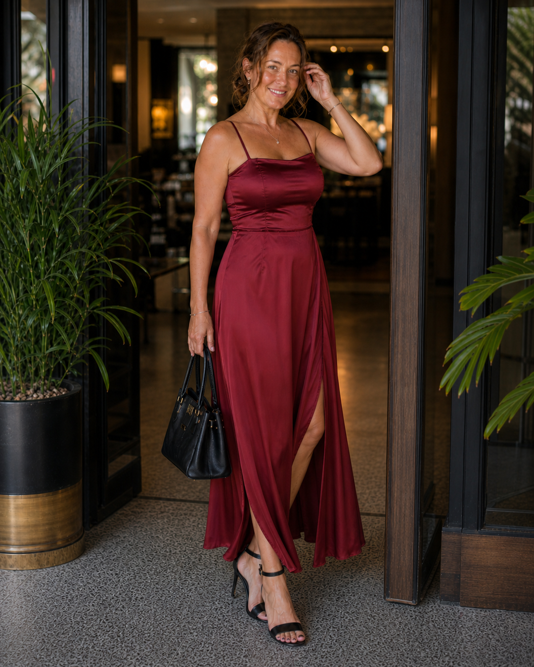 Satin-Look Maxi Dress with Slit