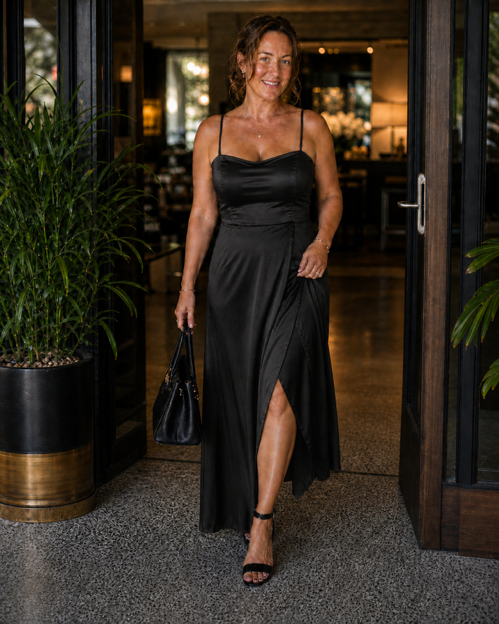 Satin-Look Maxi Dress with Slit
