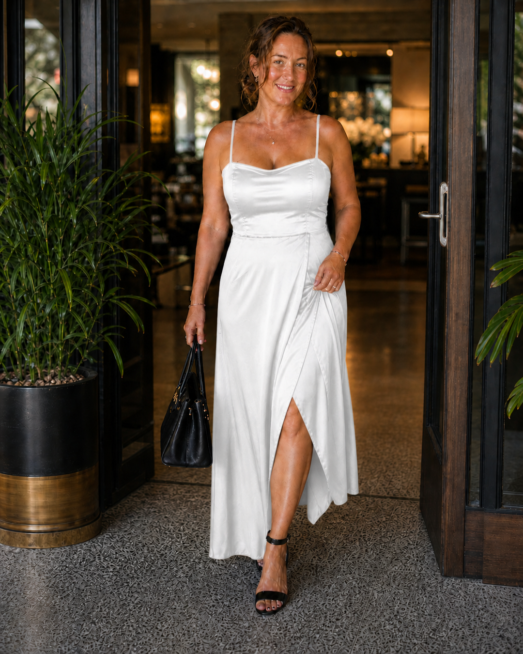Satin-Look Maxi Dress with Slit
