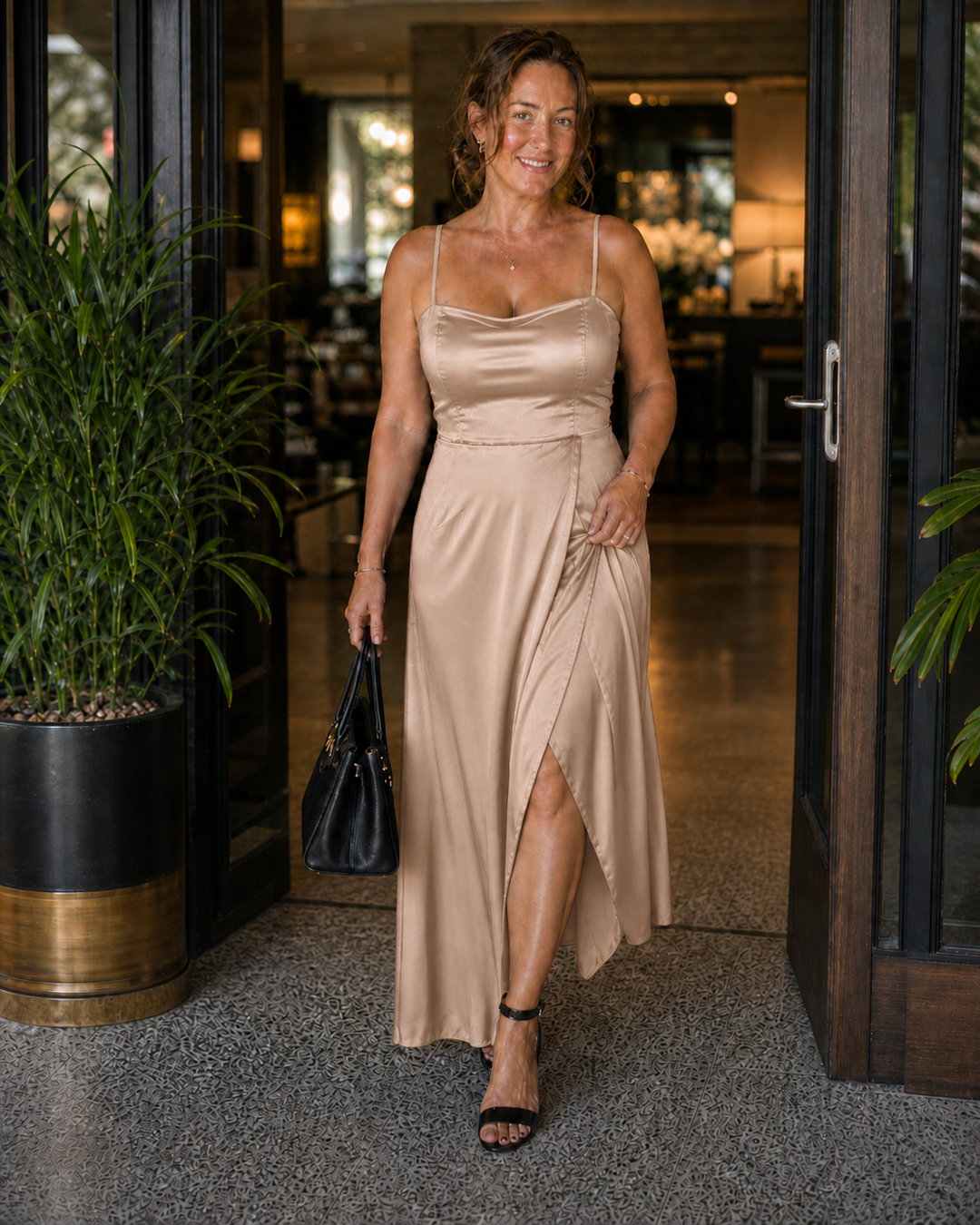 Satin-Look Maxi Dress with Slit