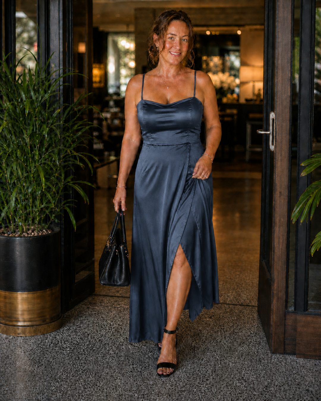 Satin-Look Maxi Dress with Slit