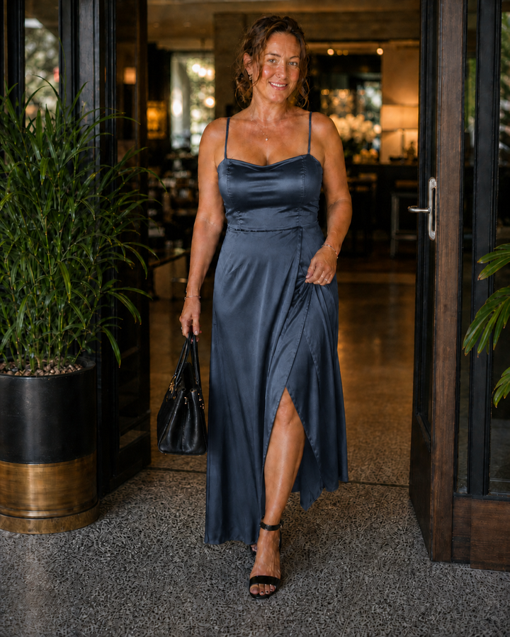 Satin-Look Maxi Dress with Slit