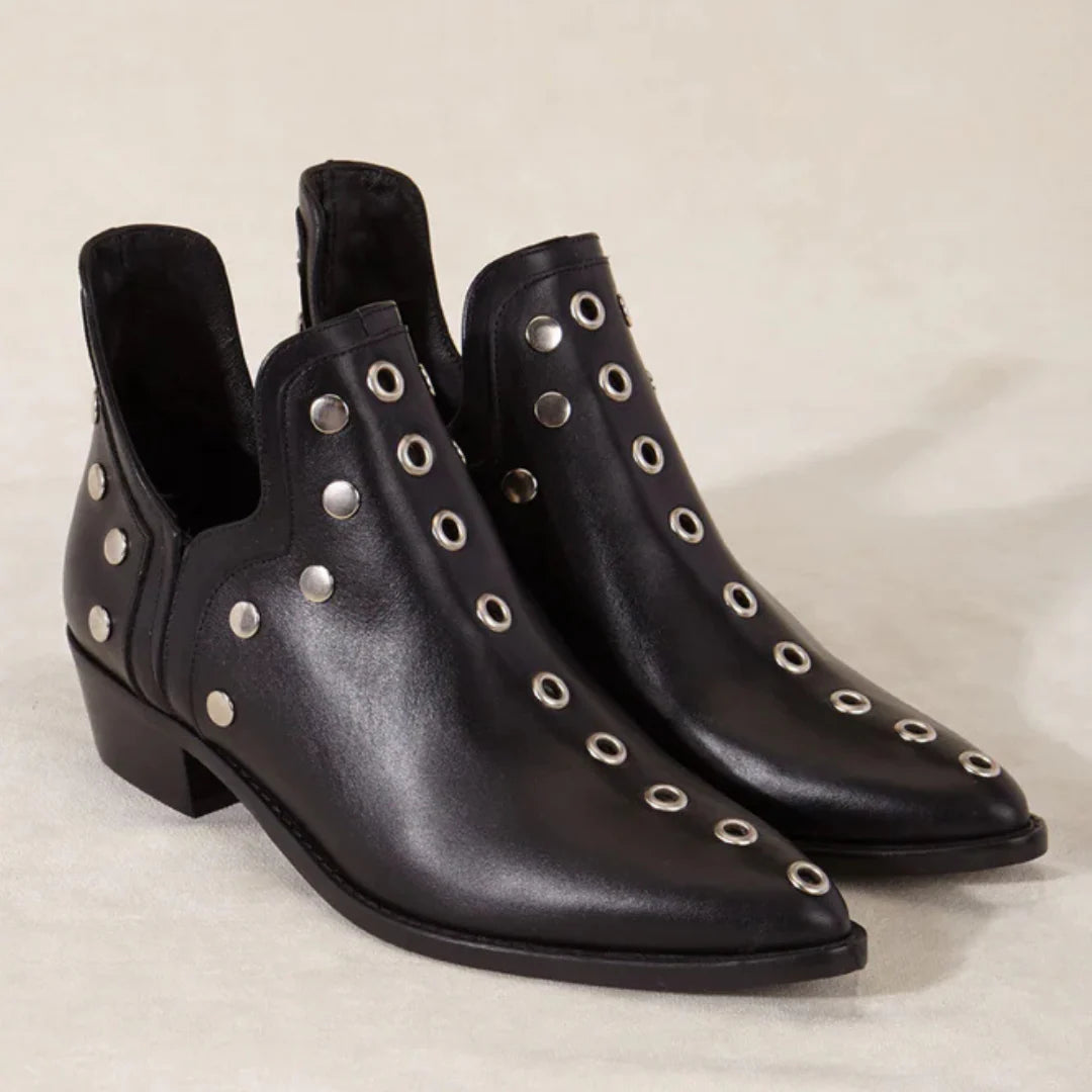 Botines de Serraje/Piel Mujer – Estilo Boho Chic con Tachuelas | Cómodos y Versátiles