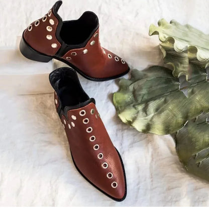 Botines de Serraje/Piel Mujer – Estilo Boho Chic con Tachuelas | Cómodos y Versátiles