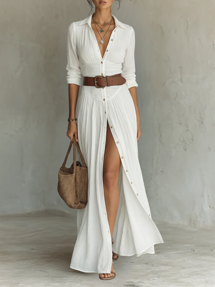 Amélia™ — Elegante vestido largo con cuello de solapa