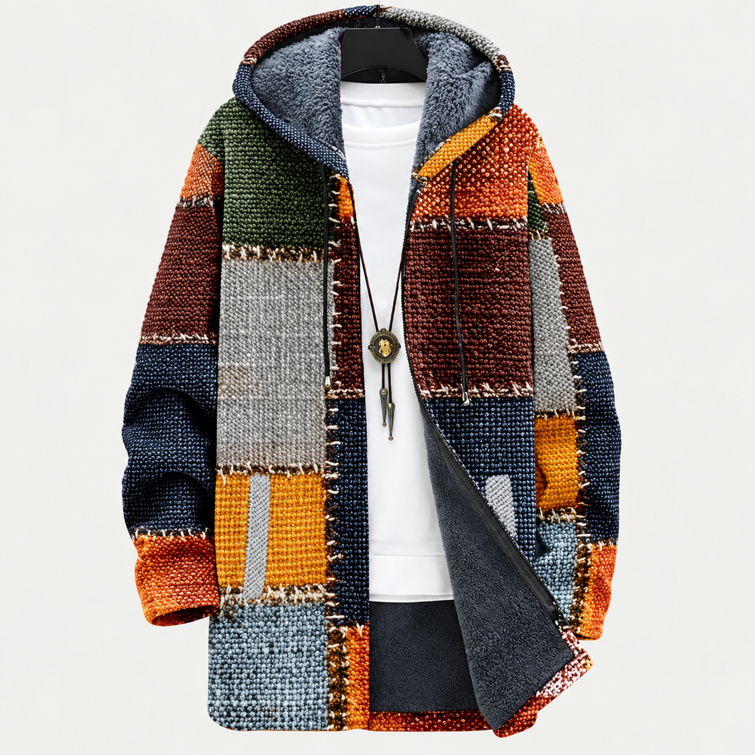 Paolo | Abrigo con capucha de patchwork en tonos tierra
