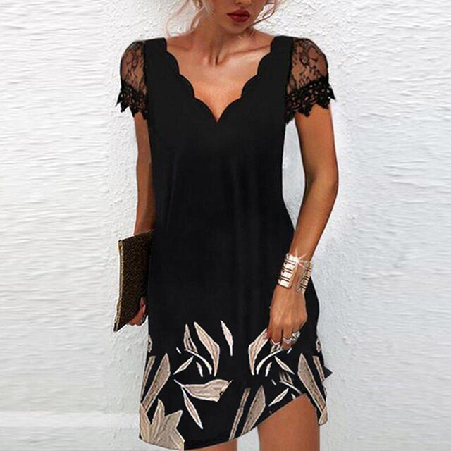 Lace Sleeve V-Neck Floral Dress
