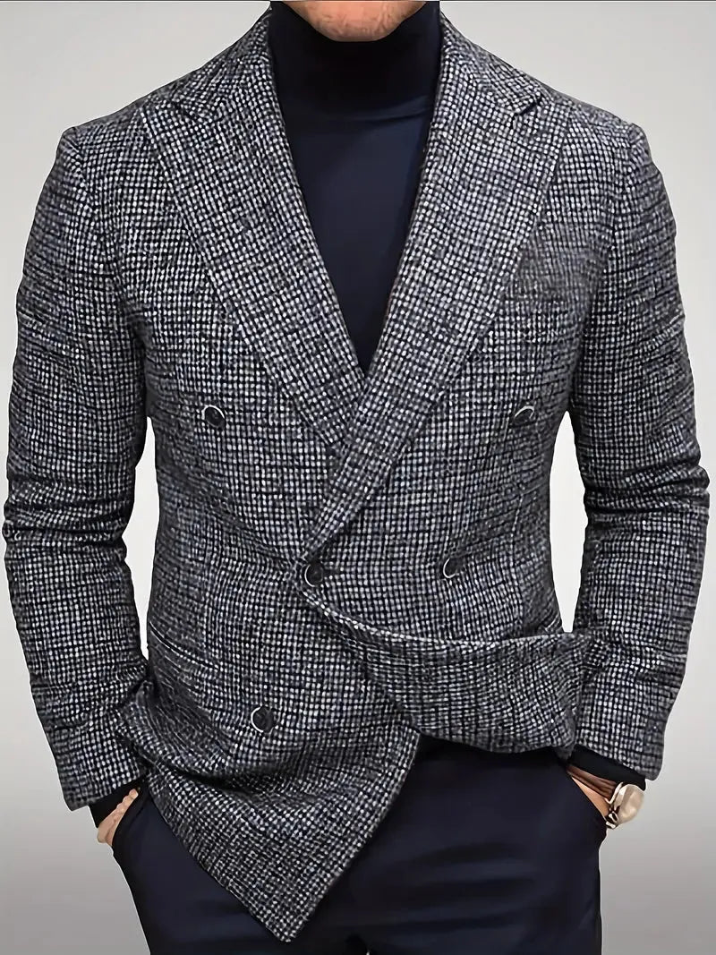 Double-Breasted Checked Blazer for Men | Slim Fit and Modern Silhouette