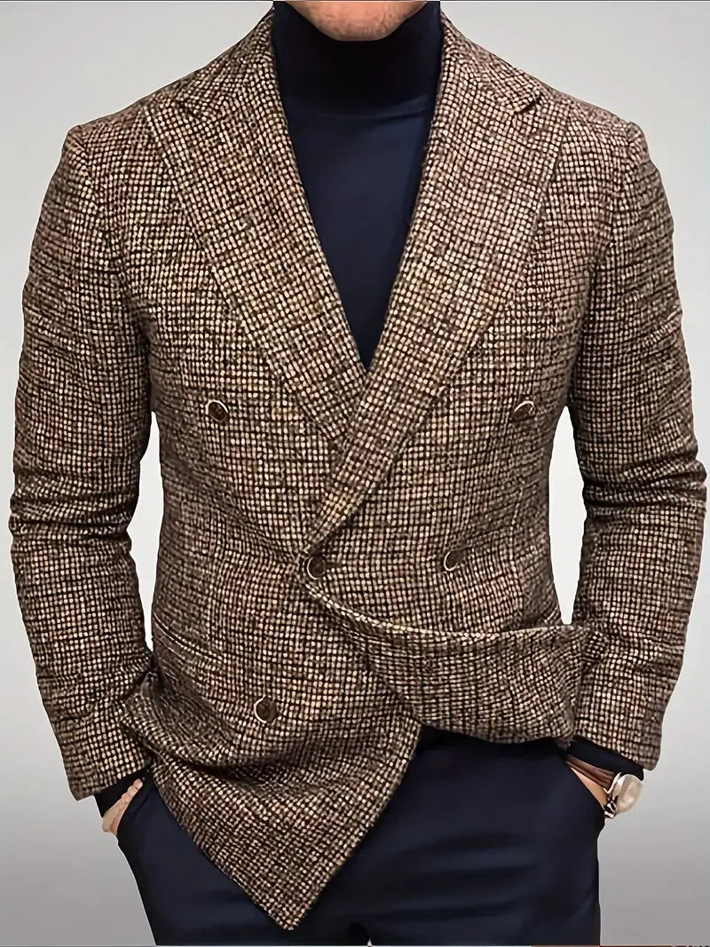 Double-Breasted Checked Blazer for Men | Slim Fit and Modern Silhouette