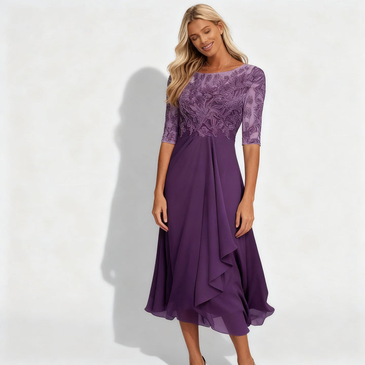 Lace Bodice Chiffon Midi Dress