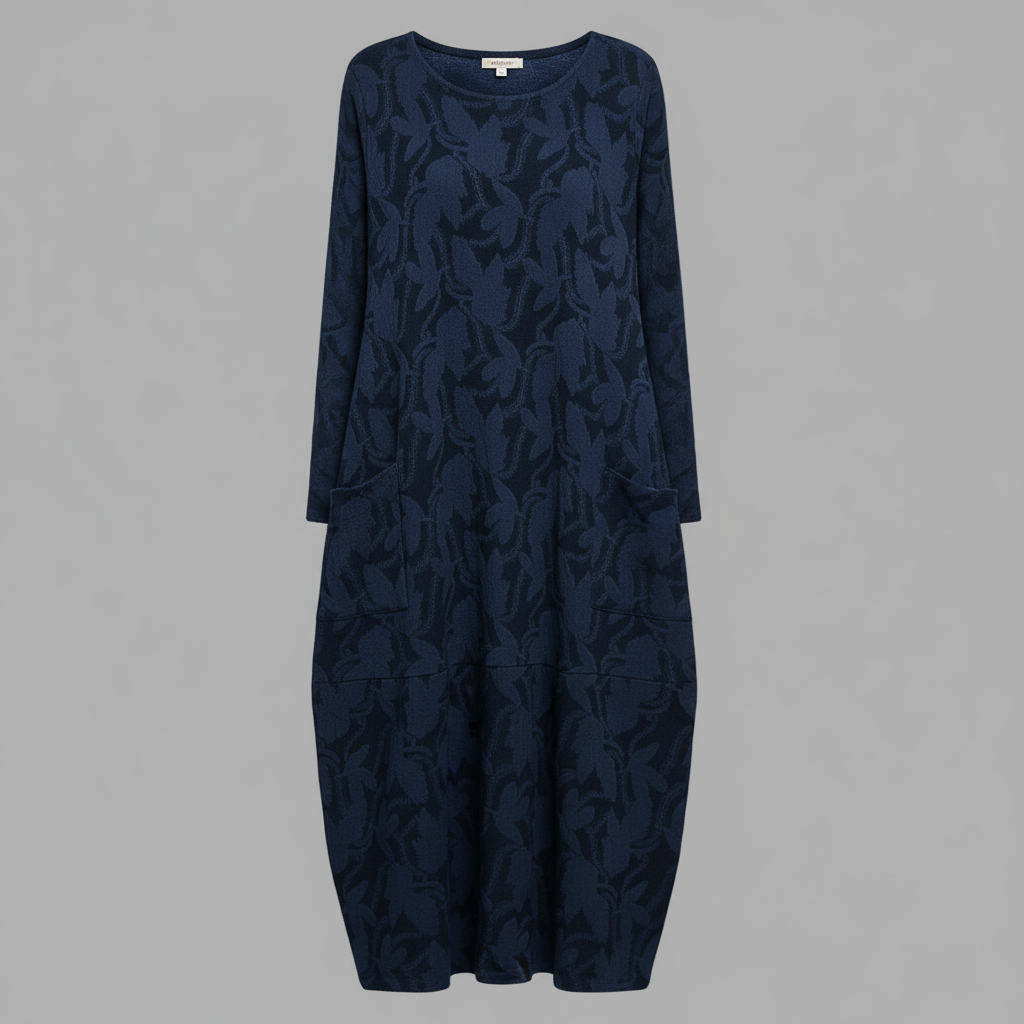 Textured Leaf Pattern Midi Dress