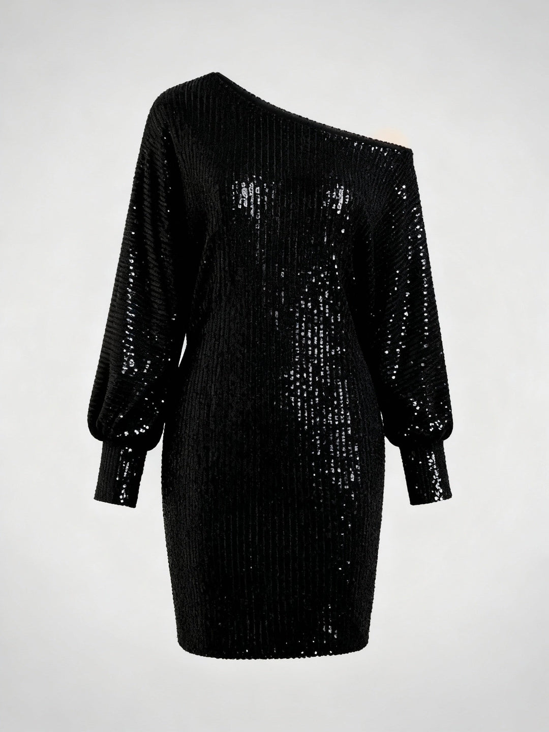 Off-Shoulder Sequin Mini Dress With Long Sleeves