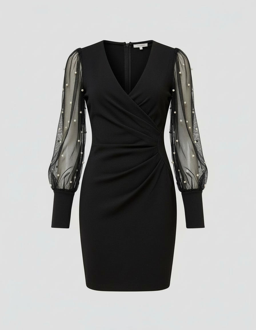 Black Lace Sleeve Wrap Dress