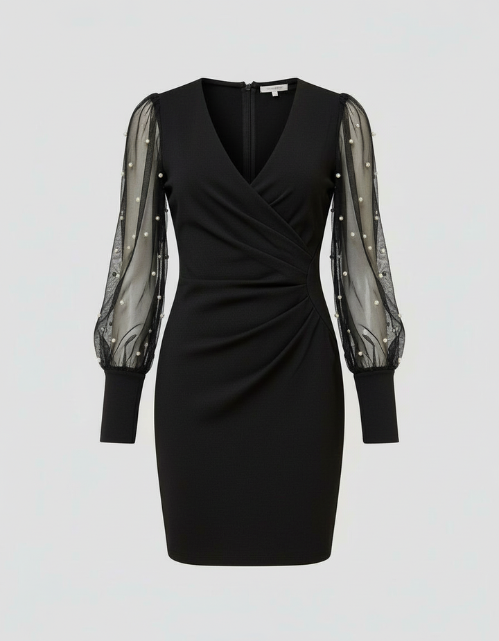 Black Lace Sleeve Wrap Dress