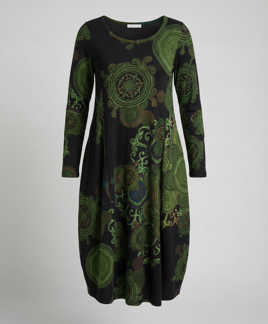 Boho Long Sleeve Midi Dress With Paisley Print